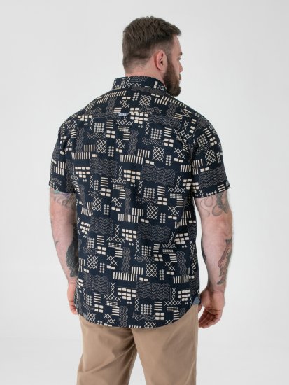 D555 Rick Geometric Print Short Sleeve Shirt Navy - Skjorter - Skjorter til store mænd 2XL- 8XL