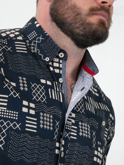 D555 Rick Geometric Print Short Sleeve Shirt Navy - Skjorter - Skjorter til store mænd 2XL- 8XL