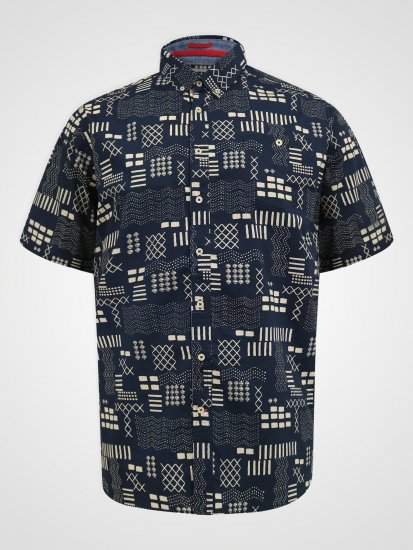 D555 Rick Geometric Print Short Sleeve Shirt Navy - Skjorter - Skjorter til store mænd 2XL- 8XL