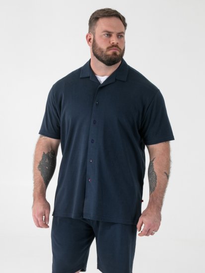 D555 Connor Stretch Cuban Collar Resort Short Sleeve Shirt Navy - Skjorter - Skjorter til store mænd 2XL- 8XL