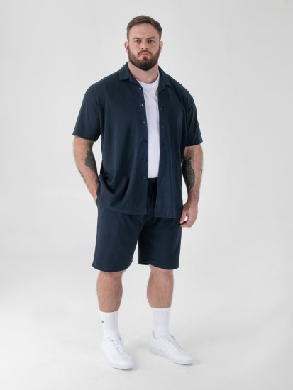 D555 Connor Stretch Cuban Collar Resort Short Sleeve Shirt Navy - Skjorter - Skjorter til store mænd 2XL- 8XL
