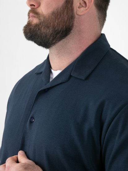 D555 Connor Stretch Cuban Collar Resort Short Sleeve Shirt Navy - Skjorter - Skjorter til store mænd 2XL- 8XL