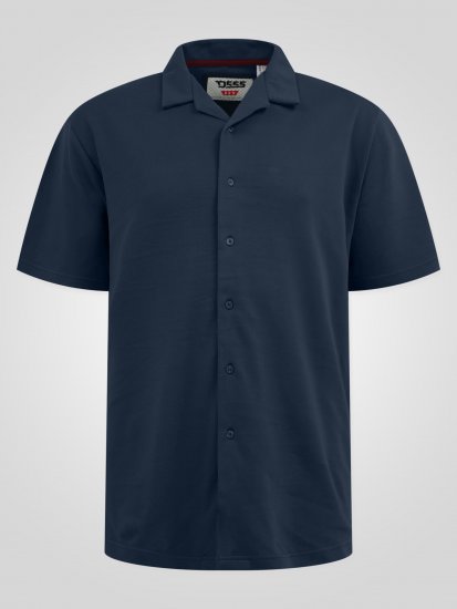 D555 Connor Stretch Cuban Collar Resort Short Sleeve Shirt Navy - Skjorter - Skjorter til store mænd 2XL- 8XL