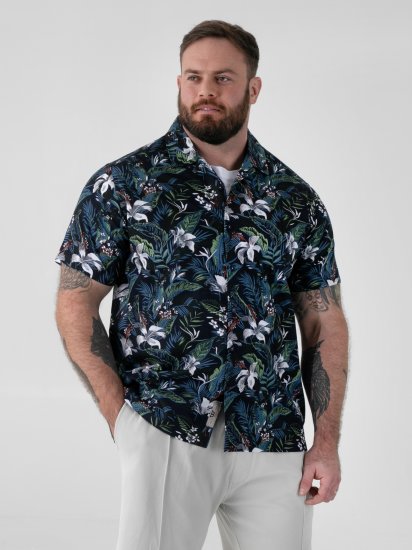 D555 Corden Hawaiian AOP Cuban Collar Resort Short Sleeve Navy - Kortærmede skjorter - Kortærmede Skjorter Store Størrelser