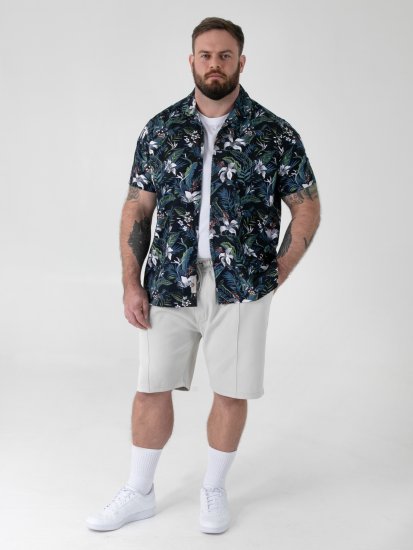 D555 Corden Hawaiian AOP Cuban Collar Resort Short Sleeve Navy - Kortærmede skjorter - Kortærmede Skjorter Store Størrelser