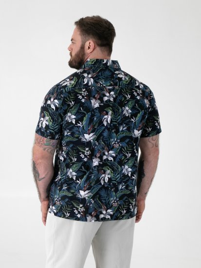 D555 Corden Hawaiian AOP Cuban Collar Resort Short Sleeve Navy - Kortærmede skjorter - Kortærmede Skjorter Store Størrelser