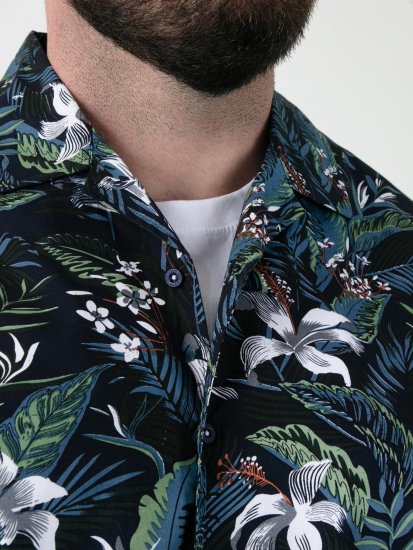 D555 Corden Hawaiian AOP Cuban Collar Resort Short Sleeve Navy - Kortærmede skjorter - Kortærmede Skjorter Store Størrelser