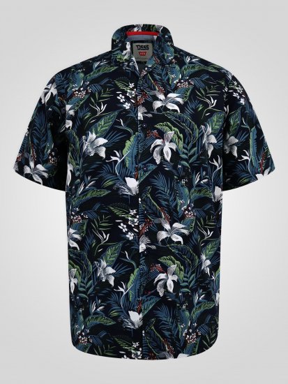 D555 Corden Hawaiian AOP Cuban Collar Resort Short Sleeve Navy - Kortærmede skjorter - Kortærmede Skjorter Store Størrelser