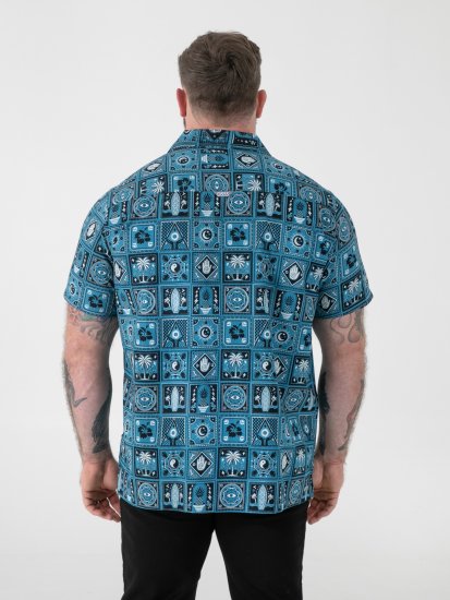 D555 Hawkins Printed Cuban Collar Resort Short Sleeve Shirt Teal - Skjorter - Skjorter til store mænd 2XL- 8XL