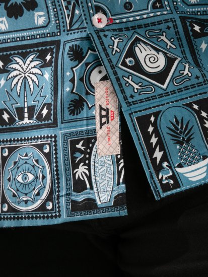 D555 Hawkins Printed Cuban Collar Resort Short Sleeve Shirt Teal - Skjorter - Skjorter til store mænd 2XL- 8XL