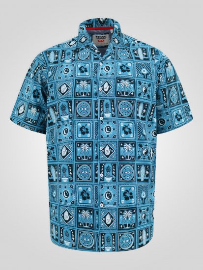 D555 Hawkins Printed Cuban Collar Resort Short Sleeve Shirt Teal - Skjorter - Skjorter til store mænd 2XL- 8XL