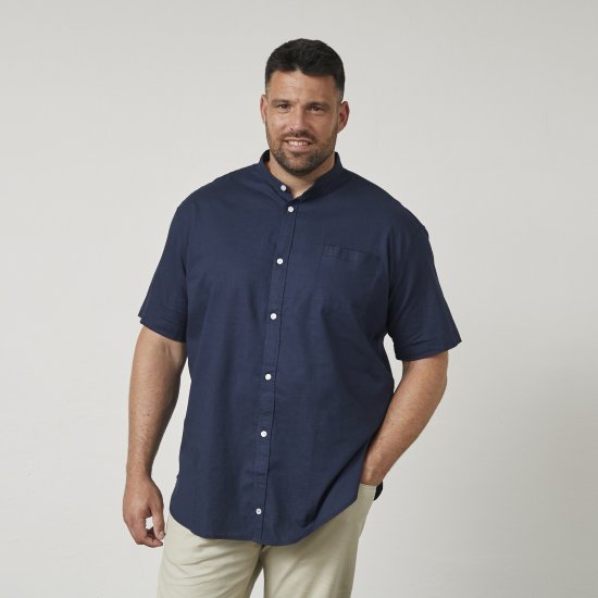 North Latitude 61109 Kortærmet Skjorte med Bedstefarskrave Marineblå - Skjorter - Skjorter til store mænd 2XL- 8XL