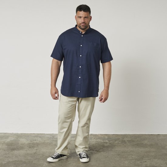 North Latitude 61109 Kortærmet Skjorte med Bedstefarskrave Marineblå - Skjorter - Skjorter til store mænd 2XL- 8XL