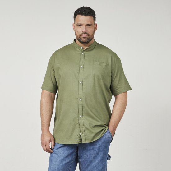 North Latitude 61109 Kortærmet Skjorte med Bedstefarskrave Olivengrøn - Skjorter - Skjorter til store mænd 2XL- 8XL
