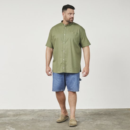 North Latitude 61109 Kortærmet Skjorte med Bedstefarskrave Olivengrøn - Skjorter - Skjorter til store mænd 2XL- 8XL