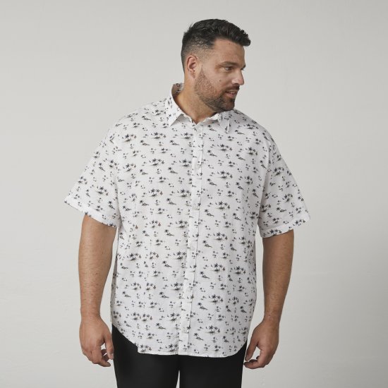 North Latitude 61111 Kortærmet Hørskjorte med Print Hvid - Skjorter - Skjorter til store mænd 2XL- 8XL