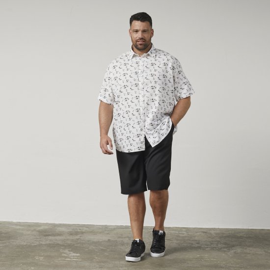 North Latitude 61111 Kortærmet Hørskjorte med Print Hvid - Skjorter - Skjorter til store mænd 2XL- 8XL