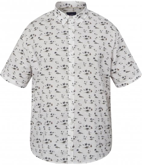 North Latitude 61111 Kortærmet Hørskjorte med Print Hvid - Skjorter - Skjorter til store mænd 2XL- 8XL