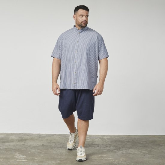 North Latitude 61164 Stribet Skjorte med Bedstefarskrave Grå - Skjorter - Skjorter til store mænd 2XL- 8XL