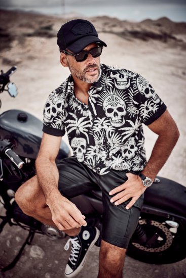 JP1880 Skull Pattern Jersey Short Sleeve Shirt Black - Skjorter - Skjorter til store mænd 2XL- 8XL