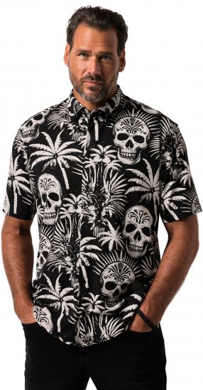 JP1880 Skull Pattern Jersey Short Sleeve Shirt Black - Skjorter - Skjorter til store mænd 2XL- 8XL