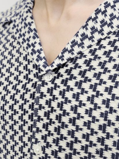 Jack & Jones Montauk Crochet Short Sleeve Shirt Navy - Skjorter - Skjorter til store mænd 2XL- 8XL