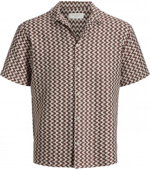 Jack & Jones Montauk Crochet Short Sleeve Shirt Dark Red - Kortærmede skjorter - Kortærmede Skjorter Store Størrelser