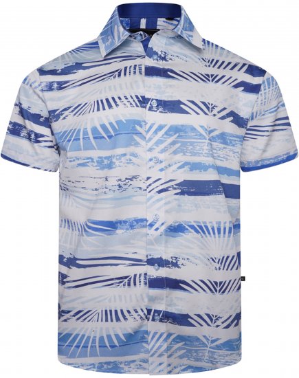 Kam Jeans 6065 Faded Leaf Short Sleeve Shirt Blue - Skjorter - Skjorter til store mænd 2XL- 8XL