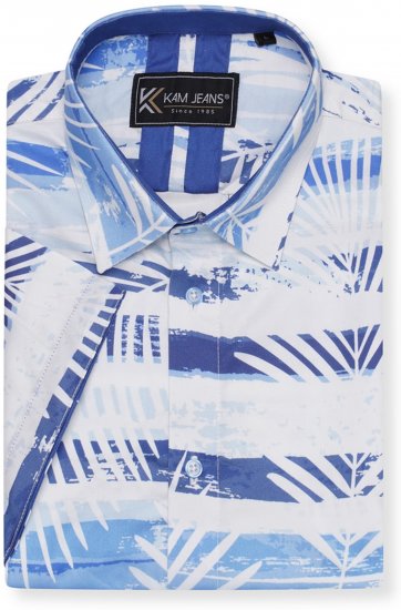 Kam Jeans 6065 Faded Leaf Short Sleeve Shirt Blue - Skjorter - Skjorter til store mænd 2XL- 8XL