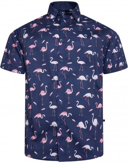 Kam Jeans 6068 Flamingo Short Sleeve Shirt Navy - Skjorter - Skjorter til store mænd 2XL- 8XL
