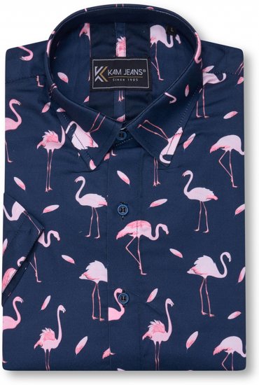 Kam Jeans 6068 Flamingo Short Sleeve Shirt Navy - Skjorter - Skjorter til store mænd 2XL- 8XL