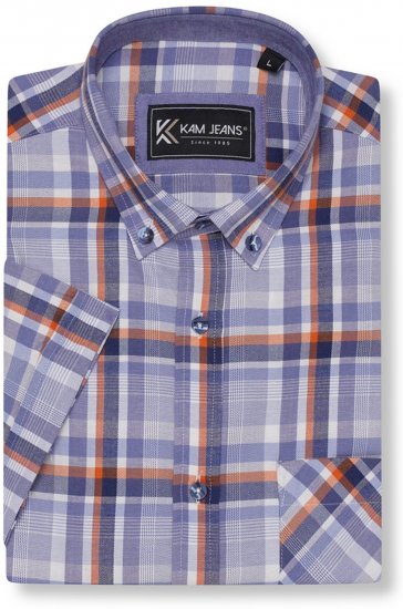 Kam Jeans 6339 Checked Short Sleeve Shirt Blue - Skjorter - Skjorter til store mænd 2XL- 8XL
