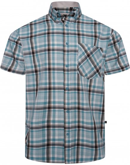 Kam Jeans 6339 Checked Short Sleeve Shirt Mineral Blue - Skjorter - Skjorter til store mænd 2XL- 8XL