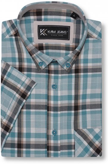 Kam Jeans 6339 Checked Short Sleeve Shirt Mineral Blue - Skjorter - Skjorter til store mænd 2XL- 8XL