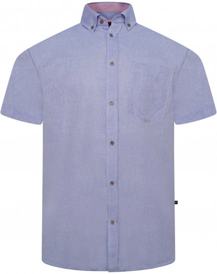 Kam Jeans 6340 Linen Mix Short Sleeve Shirt Blue - Skjorter - Skjorter til store mænd 2XL- 8XL