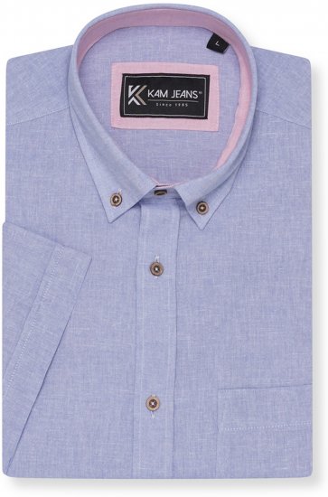 Kam Jeans 6340 Linen Mix Short Sleeve Shirt Blue - Skjorter - Skjorter til store mænd 2XL- 8XL