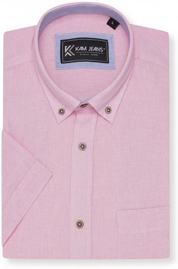 Kam Jeans 6340 Linen Mix Short Sleeve Shirt Pink - Skjorter - Skjorter til store mænd 2XL- 8XL