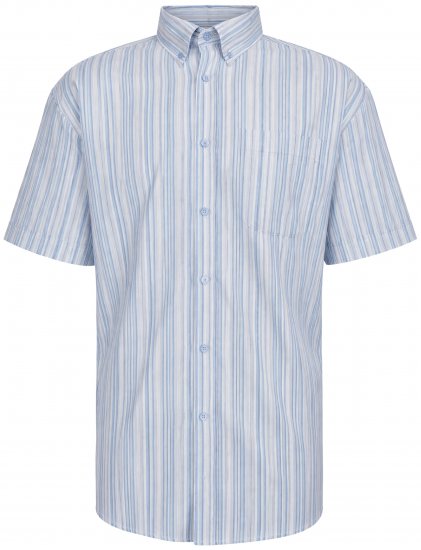 Kam Jeans 6373 Casual Striped Short Sleeve Shirt Blue - Skjorter - Skjorter til store mænd 2XL- 8XL