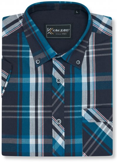 Kam Jeans 6380 Casual Checked Short Sleeve Shirt Navy - Kortærmede skjorter - Kortærmede Skjorter Store Størrelser