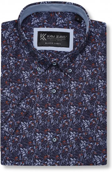 Kam Jeans P044 Premium Floral Printed Moonlight - Kortærmede skjorter - Kortærmede Skjorter Store Størrelser