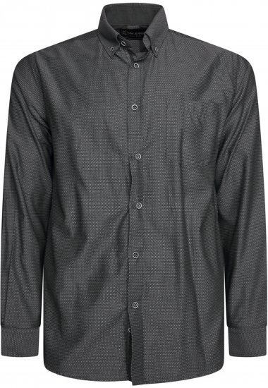 Kam Jeans 6359 All Over Geo Print Shirt Charcoal - Skjorter - Skjorter til store mænd 2XL- 8XL
