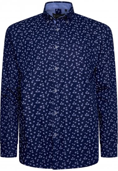 Kam Jeans 6364 All Over Floral Print Long Sleeve Shirt Navy - Skjorter - Skjorter til store mænd 2XL- 8XL