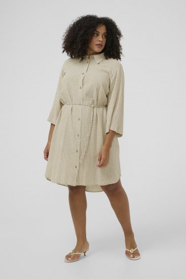 Kaffe Curve Milla Short Shirt Dress Chinchilla/Chalk Stripe - Minikjoler - 