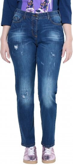 Ulla Popken Lightly Distressed Stretch Fit Jeans Blue Denim - Jeans & Bukser i Store Størrelser – Plus Size - 