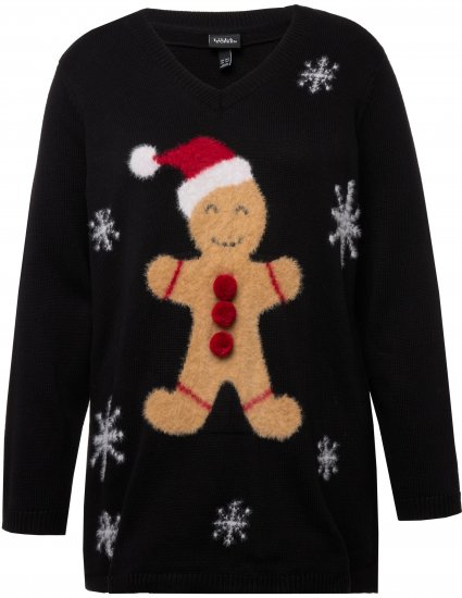 Ulla Popken Gingerbread Man Christmas Sweater Black - Hættetrøjer og sweatshirts - Bløde sweatshirts, hoodies & strik