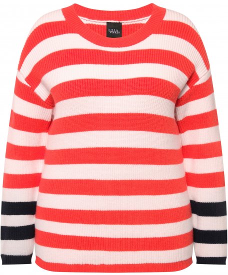 Ulla Popken Mixed Stripe Long Sleeve Sweater Hibiscus Red - Hættetrøjer og sweatshirts - 