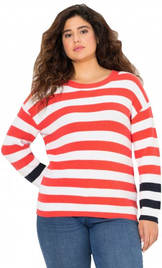 Ulla Popken Mixed Stripe Long Sleeve Sweater Hibiscus Red - Hættetrøjer og sweatshirts - 