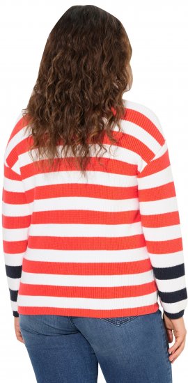 Ulla Popken Mixed Stripe Long Sleeve Sweater Hibiscus Red - Hættetrøjer og sweatshirts - 