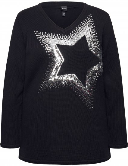 Ulla Popken Sequined Star Rolled Edge Sweater Black - Hættetrøjer og sweatshirts - Bløde sweatshirts, hoodies & strik