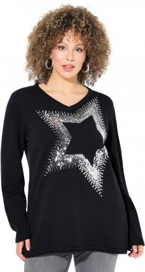 Ulla Popken Sequined Star Rolled Edge Sweater Black - Hættetrøjer og sweatshirts - Bløde sweatshirts, hoodies & strik